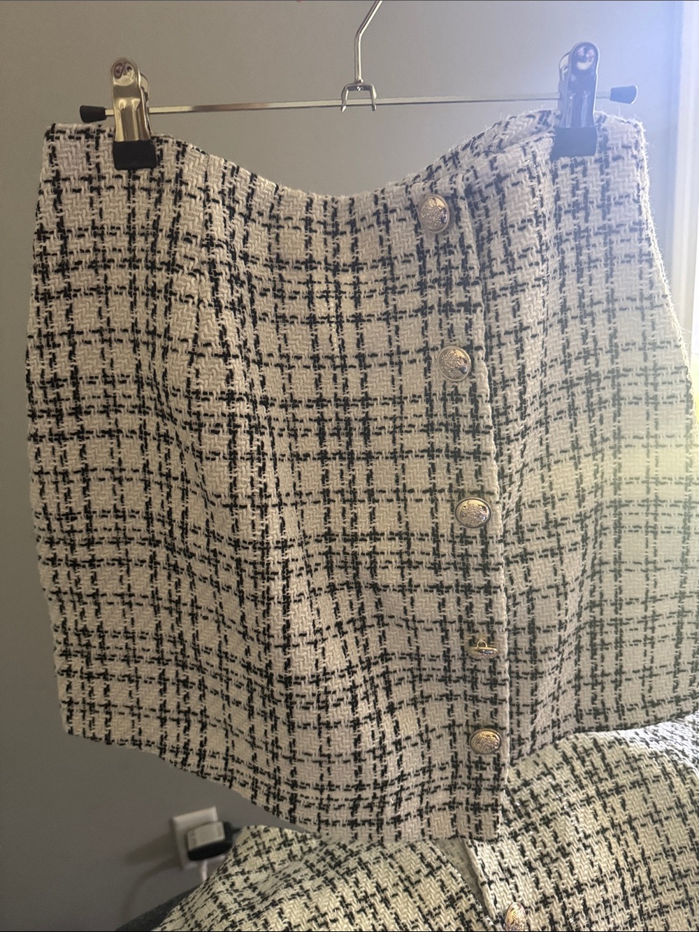 Classic plaid Tweed Button-Front Mini Skirt & jacket